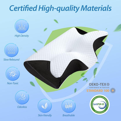 HOMCA Memory Foam Cervical Pillow, 2 in 1 Ergonomic Contour Orthopedic Pillow for Neck Pain, Contoured Support Pillows for Side Back Stomach Sleepers