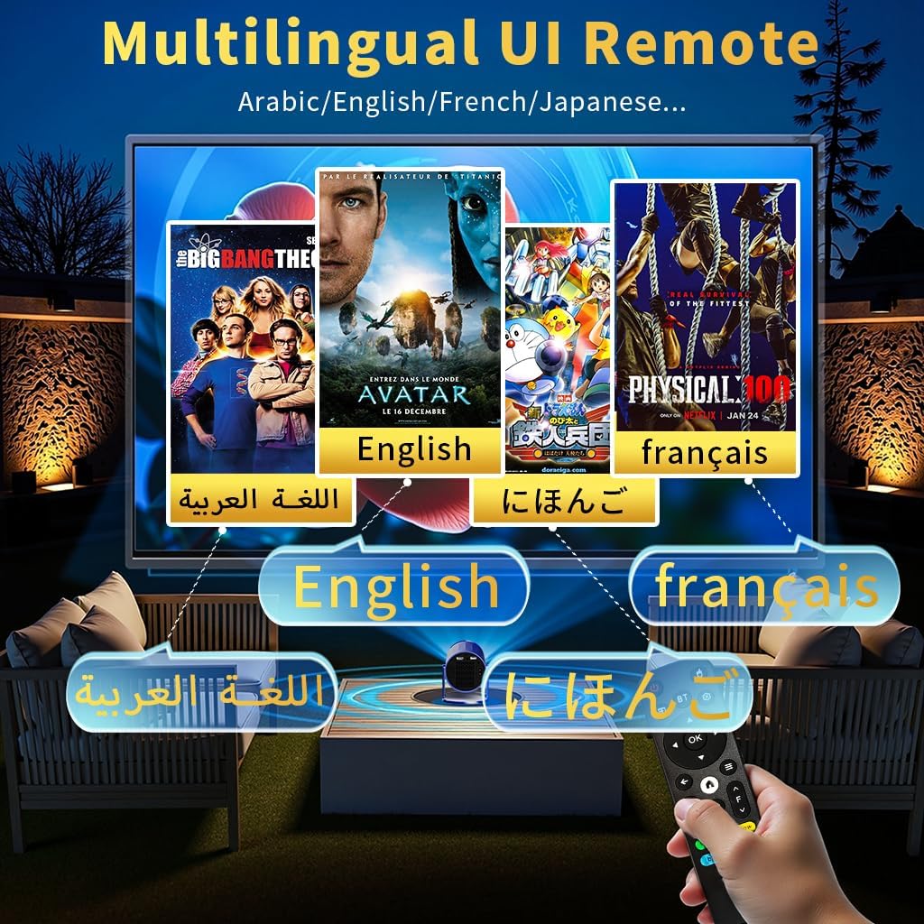 コブキBUJI 4K 1080P Portable Projector with Screen 1500LM Arabic UI Android 11.0 HD Mini Projector 5G WIFI bluetooth home video projector Auto Keystone 180° Rotatable with Stand CE/FCC Certified