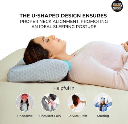 CareFoam Memory Foam Pillow, Contour Cervical Pillow for Neck & Shoulder Pain - Orthopedic Pillow, Neck Cervical Sleeping Pillows for Side & Back Sleepers White Jacquard Cover-Standard (Pack of 2)