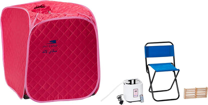 SKY LAND Portable Steam Sauna, Home Spa Sauna Tent with LED Steam Generator, Remote Control, Folding Chair & Foot Massager, Personal Relaxation & Detox Therapy for Men & Women (Pink, Small) EM-9209
