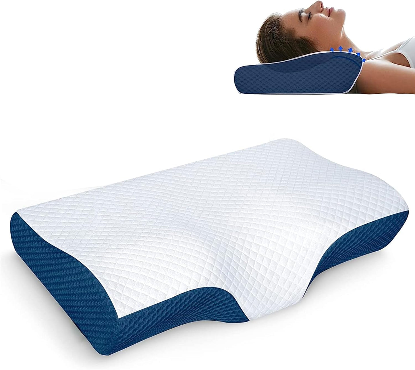 Adjustable Cervical Pillow for Neck and Shoulder Pain Relief, 5x Support Memory Foam Pillows for Sleeping, Orthopedic Contour Traction Pillow Odorless, Bed Pillow for Side Back Stomach Sleeper (Blue)