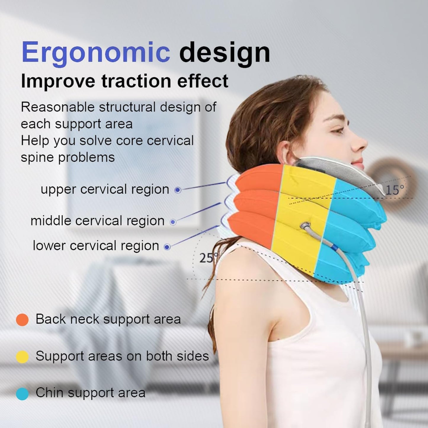 Angju Neck Stretcher with Neck Brace, Cervical Traction Device, Neck Pain Relief Tool, Adjustable Inflatable Cervical Brace,Home Use Neck Decompression Device New Technology Breathable Fabric