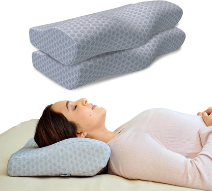 CareFoam Memory Foam Pillow, Contour Cervical Pillow for Neck & Shoulder Pain - Orthopedic Pillow, Neck Cervical Sleeping Pillows for Side & Back Sleepers White Jacquard Cover-Standard (Pack of 2)