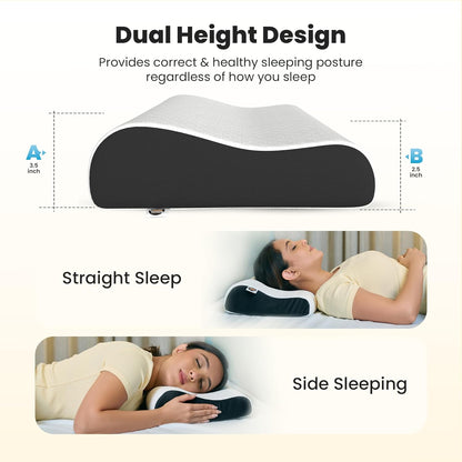 CareFoam Memory Foam Pillow, Contour Cervical Pillow for Neck & Shoulder Pain - Orthopedic Pillow, Neck Cervical Sleeping Pillows for Side & Back Sleepers White Jacquard Cover-Standard (Pack of 2)