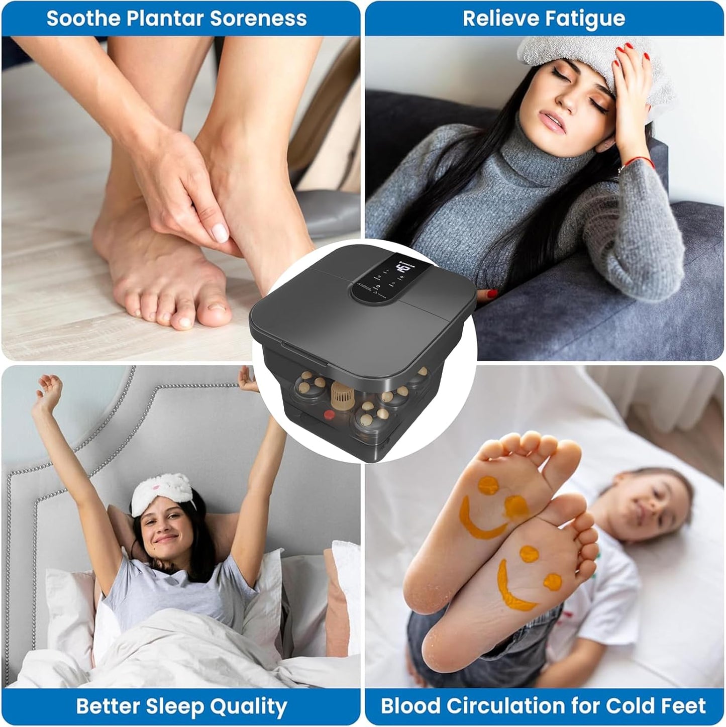 Collapsible Foot Spa Electric Rotary Massage, Foot Bath with Heat, Bubble, Temp Control-remote control, and 18 Motorized Shiatsu Massage Balls