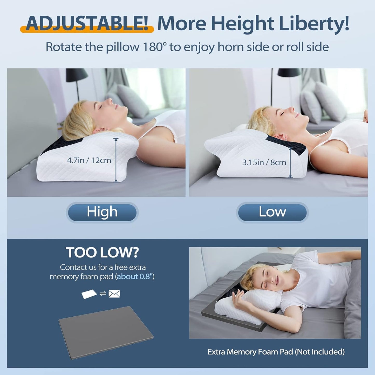 HOMCA Cervical Pillow Memory Foam Pillows - Contour Memory Foam Pillow for Neck Pain Relief, Orthopedic Neck Bed Pillow for Side Sleepers Back and Stomach