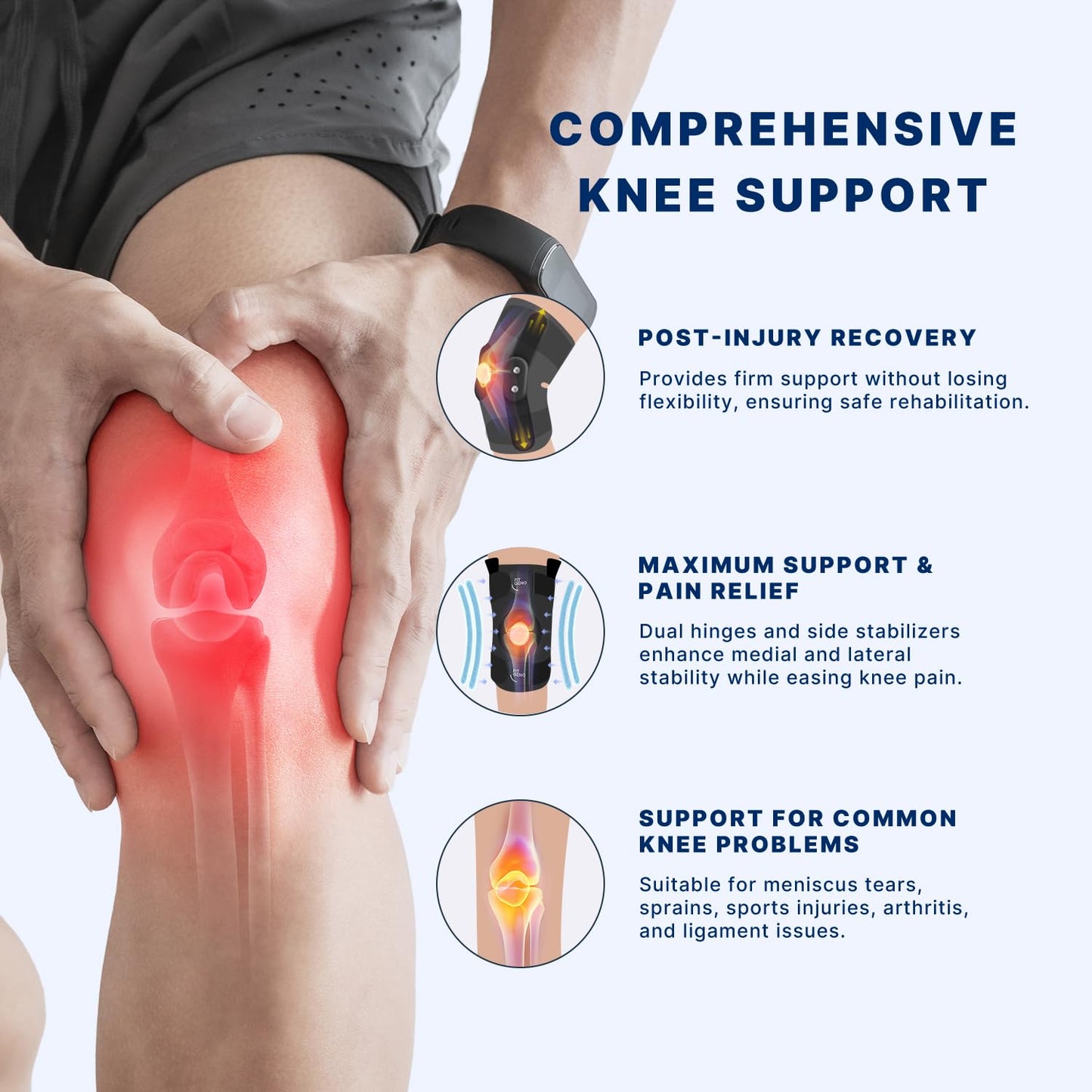 Fit Geno ReActive+ Knee Brace for Knee Pain for Men and Women, Adjustable Hinged Knee Brace with Side Stabilizers for Maximum Knee Support, Ultimate Knee Brace for Meniscus Tear ACL MCL Arthritis