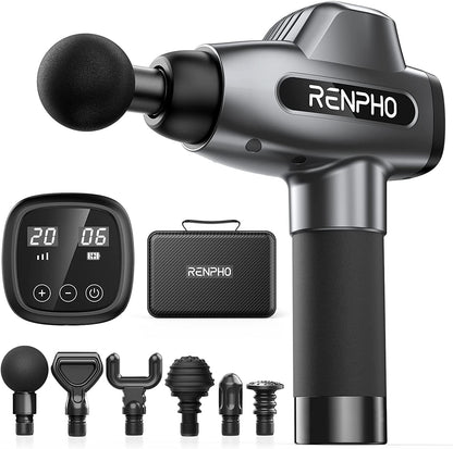 RENPHO Percussion Massage Gun, Professional Powerful Quiet Deep Tissue Massager, 20 Speeds, Electric Massage Gun with Case, 6 Massage Heads for Athletes, Back, Neck, Shoulder Relaxation, Home, Gym