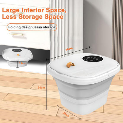 Gluckluz Collapsible Foot Spa Foldable Bath Tub Pedicure Soaking Tub Electric Foot Washer Basin with Remote Temperature Control & Heat Bubbles & 8 Massage Rollers for Feet Stress Relief Home Office