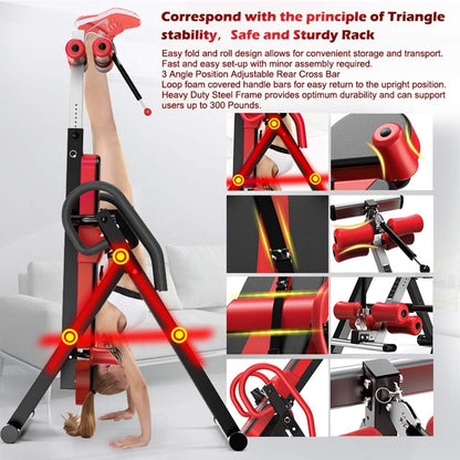 YOLEO Gravity Heavy Duty Inversion Table with Headrest & Adjustable Protective Belt Back Stretcher Machine for Pain Relief Therapy (Red)