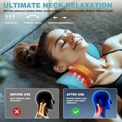 Angju Heated Neck Stretcher with Red Light Therapy, Wireless Cervical Traction Device for TMJ Pain Relief and Shoulder Relaxer, Neck Stretcher Pillow for Home/Office Used