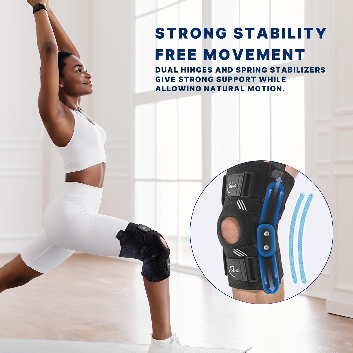 Fit Geno ReActive+ Knee Brace for Knee Pain for Men and Women, Adjustable Hinged Knee Brace with Side Stabilizers for Maximum Knee Support, Ultimate Knee Brace for Meniscus Tear ACL MCL Arthritis