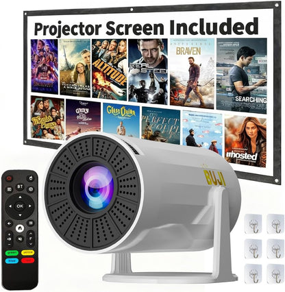 コブキBUJI 4K 1080P Portable Projector with Screen 1500LM Arabic UI Android 11.0 HD Mini Projector 5G WIFI bluetooth home video projector Auto Keystone 180° Rotatable with Stand CE/FCC Certified