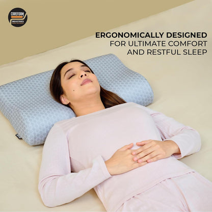 CareFoam Memory Foam Pillow, Contour Cervical Pillow for Neck & Shoulder Pain - Orthopedic Pillow, Neck Cervical Sleeping Pillows for Side & Back Sleepers White Jacquard Cover-Standard (Pack of 2)