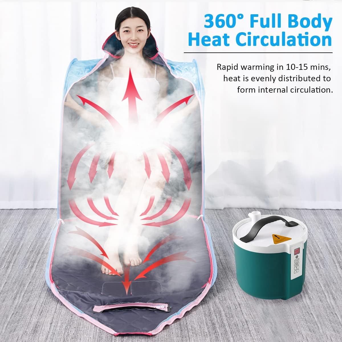 Gluckluz Portable Steam Sauna Home Spa Private Room Folding Personal Bath Tent Kit with Timer & Remote Control & 2L Steam Pot & Carrying Bag for Detox Relaxation (Blue)