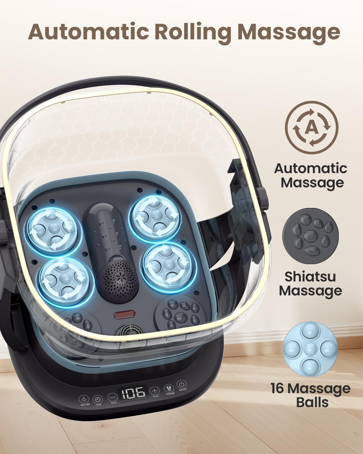 Puboo Collapsible Heated Foot Spa Bath with Remote, 95-115°F Precise Temp Control, Motorized Massage Rollers & Acupressure, Quiet <50dB, Fits US Men’s Size 11 | Ideal Gift for Family & Friends