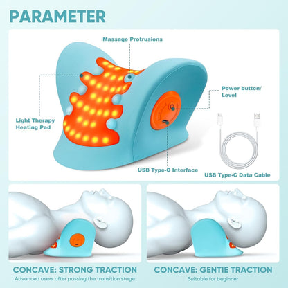 Angju Heated Neck Stretcher with Red Light Therapy, Wireless Cervical Traction Device for TMJ Pain Relief and Shoulder Relaxer, Neck Stretcher Pillow for Home/Office Used