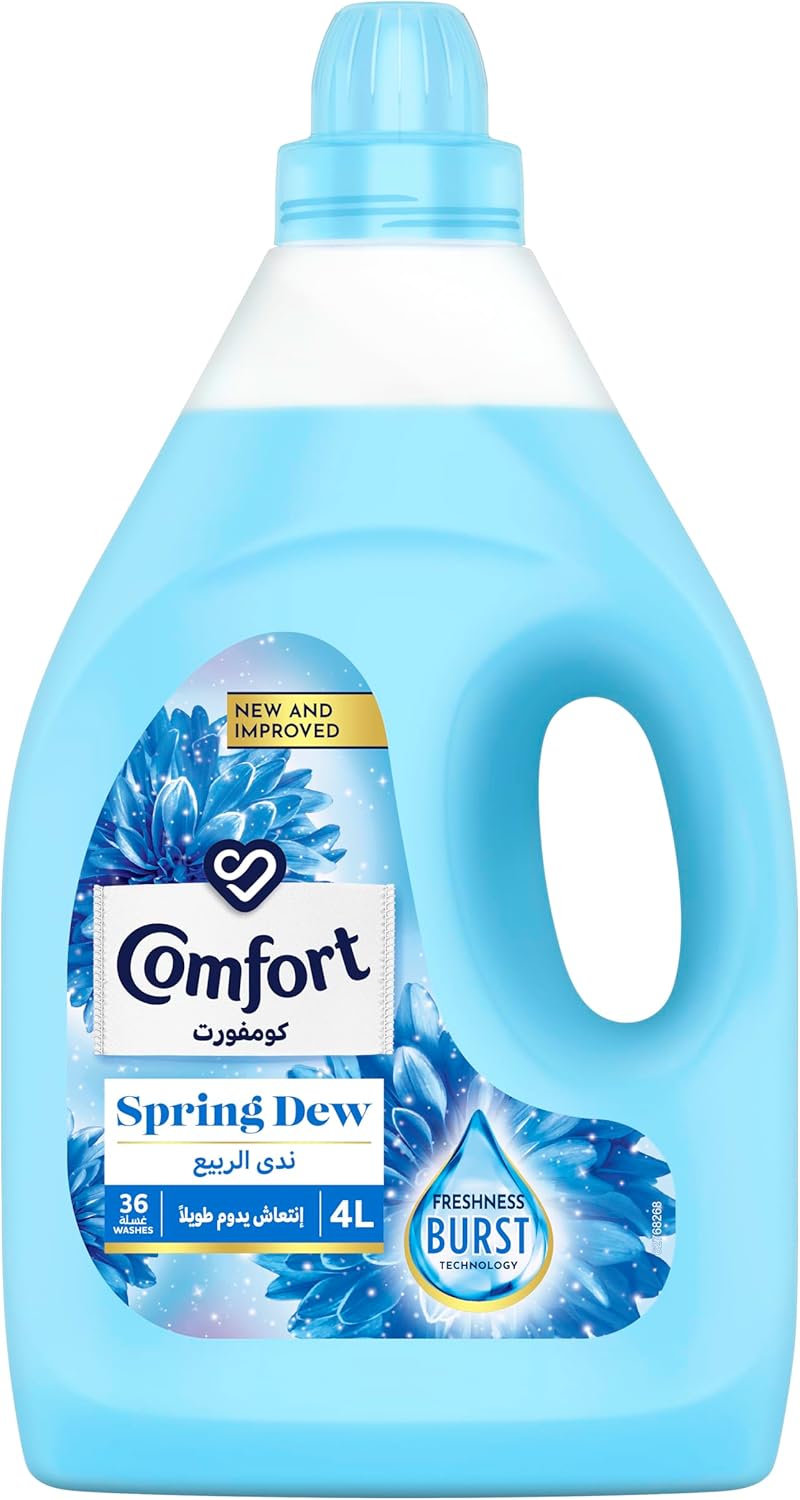 COMFORT Fabric Softener, Spring Dew, with freshness-burst technology for longer lasting fragrance & soft clothes, 4L x 2
