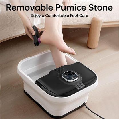Angju Collapsible Foot Spa with Heat,Remote Temperature Control and Bubble,Foot Bath Massager Tub with 6 Massage Rollers,Timer and Pumice Stone,Electric Pedicure Feet Soak Machine for Stress Relief