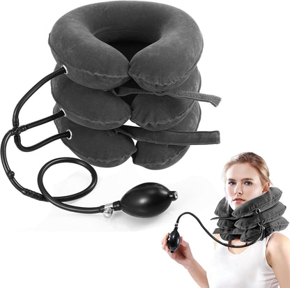 Pogcay Cervical Neck Traction Device, Neck Stretcher, Neck Traction Device for Neck Pain Relief, Cervical Neck Traction Device, Inflatable Neck Brace & Neck Decompression(Gray)