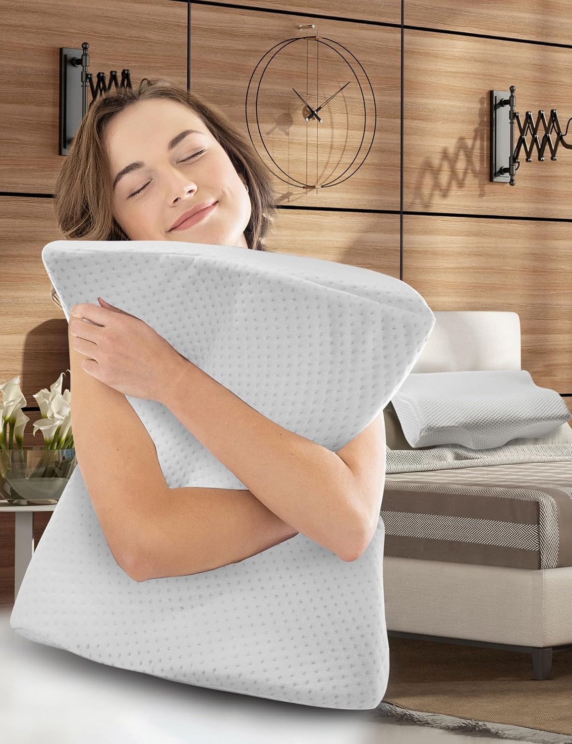 Travel Ease Contour Memory Foam Pillow, Bedding Bamboo Charcoal Neck Pillow, Orthopedic Butterfly-Wings Shape Cervical Pillow for Neck Pain Relief, Side Sleepers and Back Sleepers