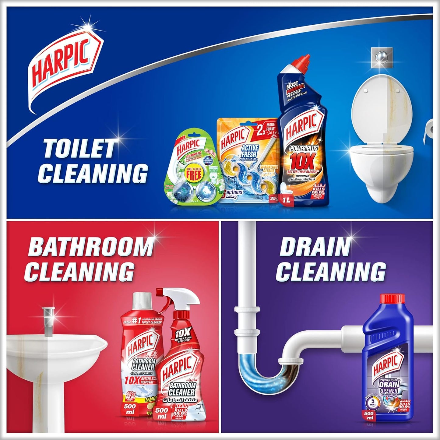Harpic Active Fresh Toilet Cleaner, Pine Scent, 750ml x 3