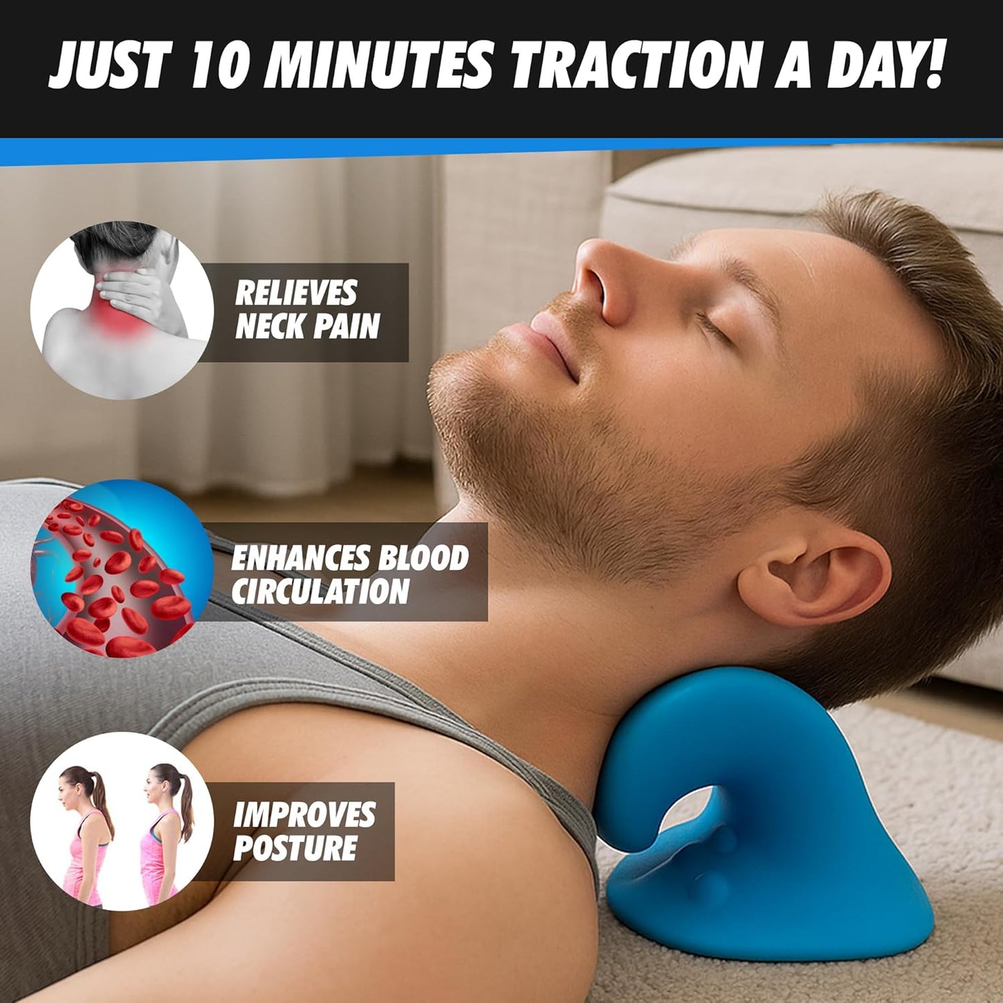 JSM FITNESS Neck Stretcher for Pain Relief - Cervical Neck Traction Device - Ergonomic Cloud Pillow for Posture Correction - Office Work Posture Corrector & Hump Reduction