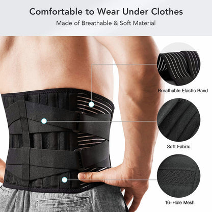 FDTY Lower Back Pain Relief with 6 Stays Breathable Mesh Back Support Belt for Men and Women (Medium)