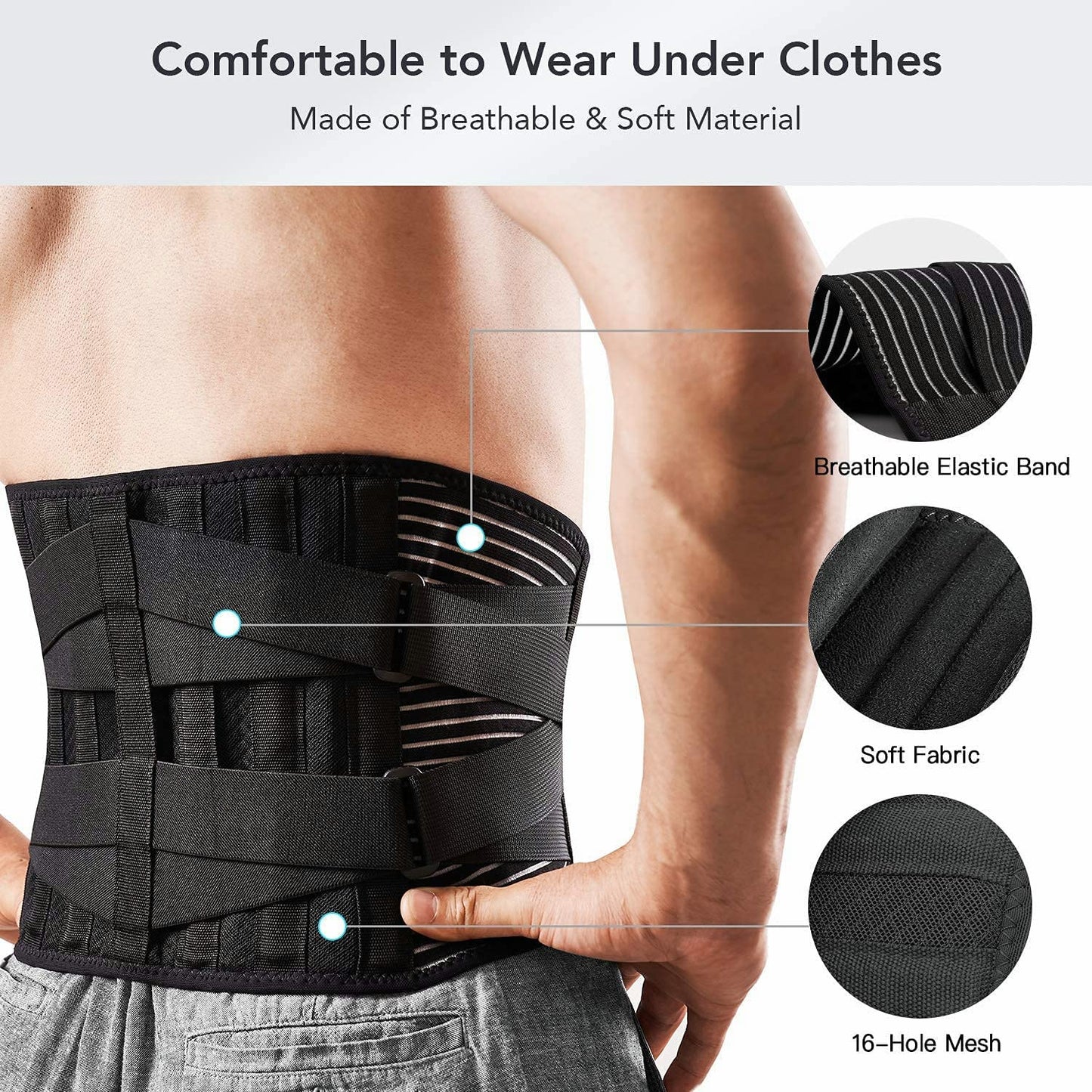 FDTY Lower Back Pain Relief with 6 Stays Breathable Mesh Back Support Belt for Men and Women (Medium)
