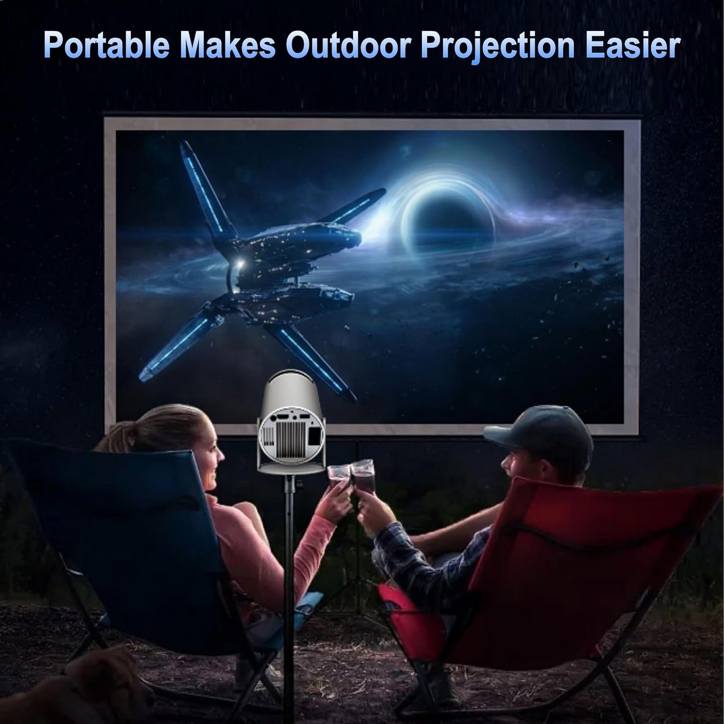 Mini Portable Projector 4K 1080P Full HD Compatible with Android 11 and Netflix - WiFi 6, BT 5.0, 180° Rotation, Small Home Theater Projector with Automatic Keyhole Correction