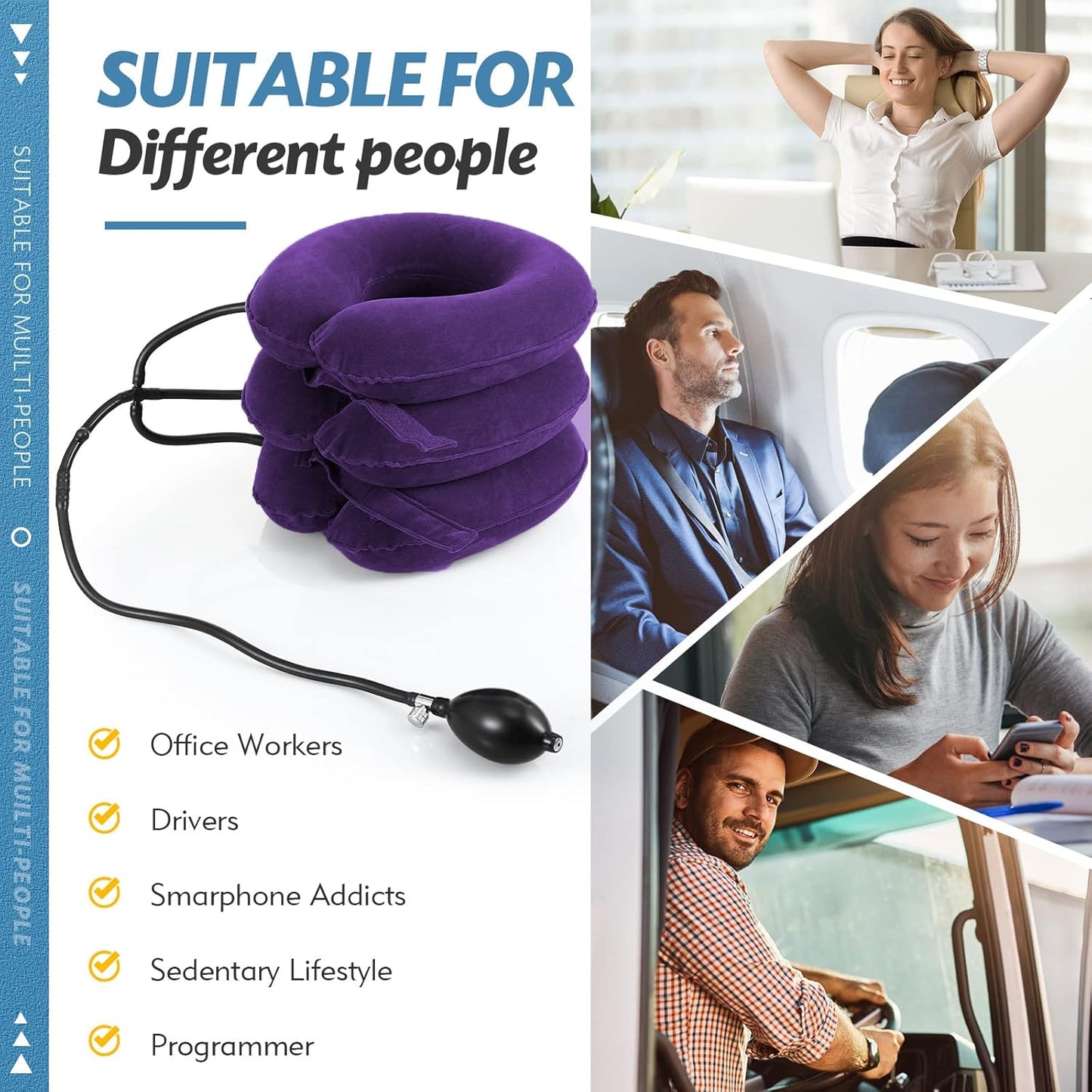 Jaximy Neck Stretcher, Cervical Traction Device, Neck Pain Relief, Adjustable Inflatable Neck Brace& Cervical Pillow, Cervical Neck Traction Device, Cervical Neck Pillow Home Use Decompression(purple)