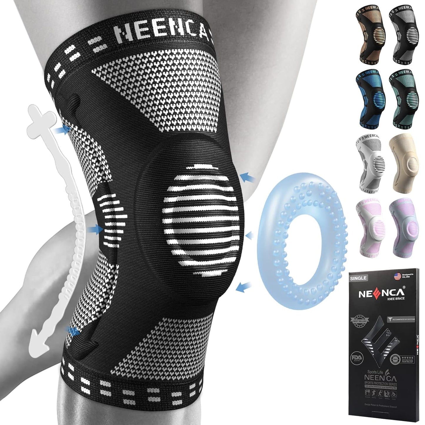NEENCA Professional Knee Brace，Compression Knee Sleeve with Patella Gel Pad & Side Stabilizers Knee Support Bandage for Pain Relief Medical Knee Pad for ACL Running Joint Recovery