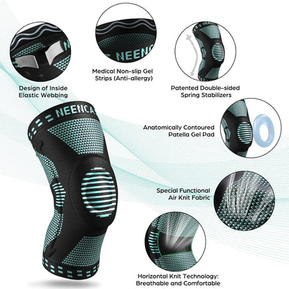 NEENCA Knee Brace with Side Stabilizers & Patella Gel Pads, Adjustable Compression Knee Support Braces for Knee Pain, Meniscus Tear,ACL,MCL,Arthritis, Joint Pain Relief,Injury Recovery -4 Size