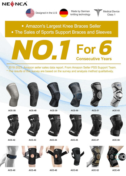 NEENCA Knee Brace with Side Stabilizers & Patella Gel Pads, Adjustable Compression Knee Support Braces for Knee Pain, Meniscus Tear,ACL,MCL,Arthritis, Joint Pain Relief,Injury Recovery -4 Size