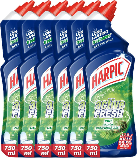 Harpic Active Fresh Toilet Cleaner, Pine Scent, 750ml x 3
