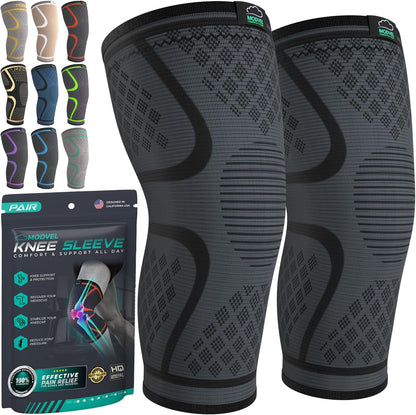 Modvel Knee Braces for Knee Pain Women & Men - 2 Pack Knee Brace for Knee Pain Set, Knee Brace Compression Sleeve, Knee Braces for Knee Pain Meniscus Tear, ACL & Arthritis Pain Relief - Knee Sleeves