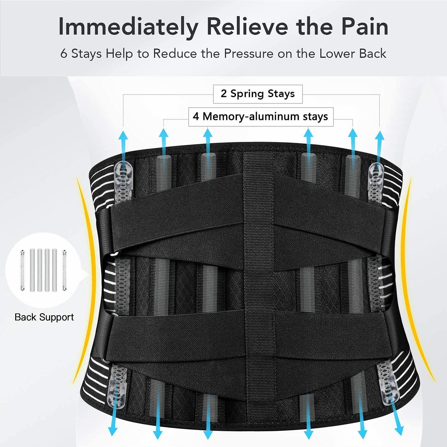 FDTY Lower Back Pain Relief with 6 Stays Breathable Mesh Back Support Belt for Men and Women (Medium)