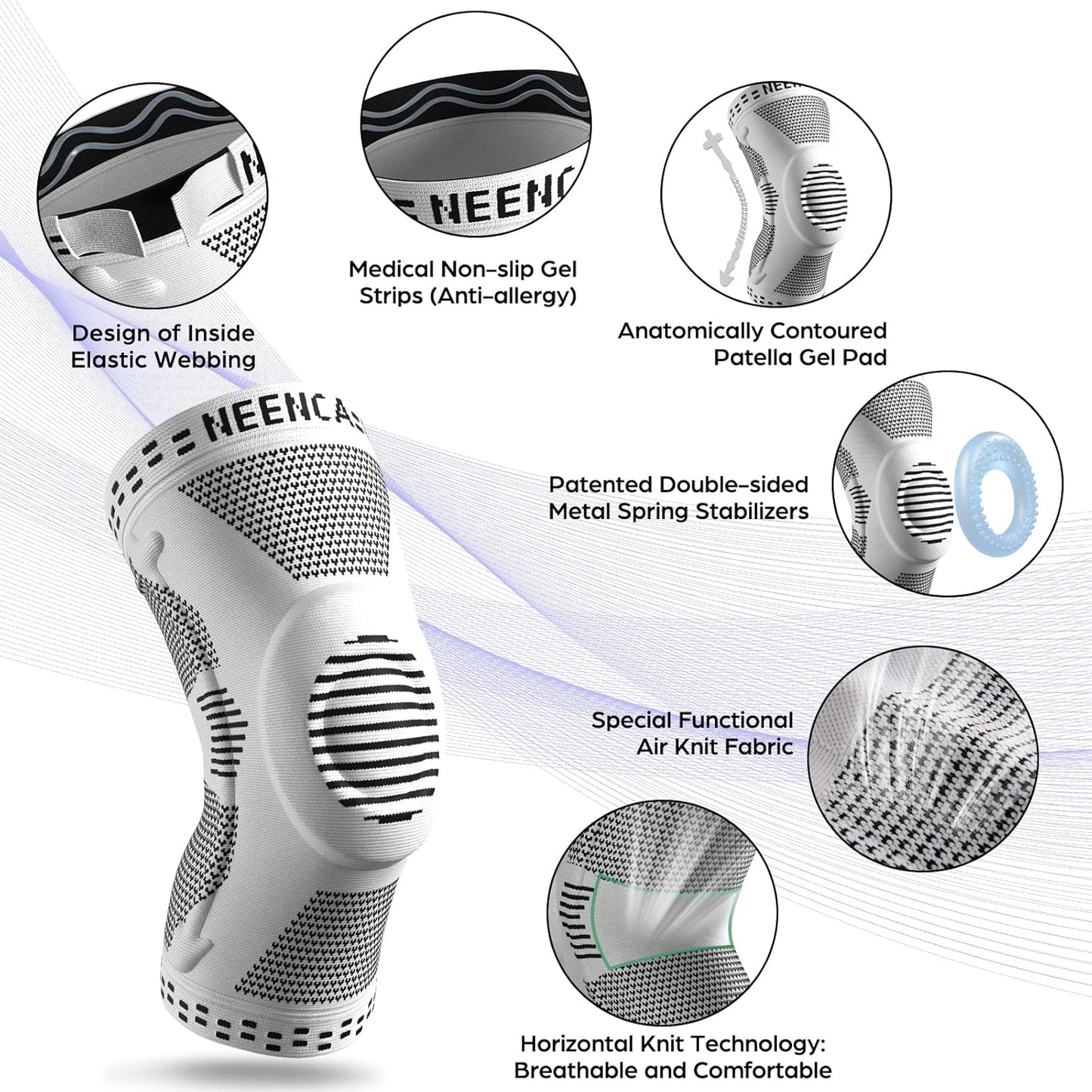 NEENCA Professional Knee Brace，Compression Knee Sleeve with Patella Gel Pad & Side Stabilizers Knee Support Bandage for Pain Relief Medical Knee Pad for ACL Running Joint Recovery