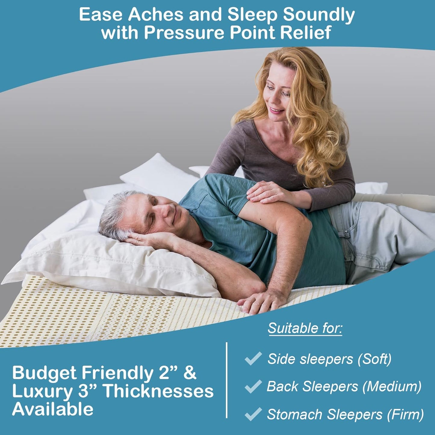 Turmerry 7 Zone Green Natural Organic Latex Mattress Topper King Size - 2 inch - Soft Plush Pillow Top - GOLS Certified Latex Foam Bed Pad for Side Sleepers Zonal Support Durable and Breathable