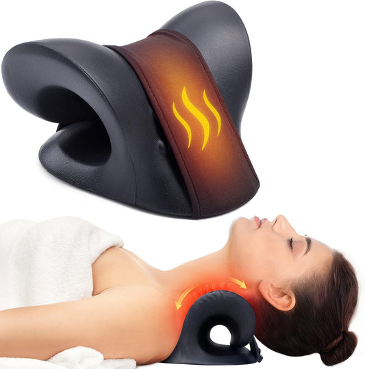 Neck and Shoulder Relaxer with Magnetic Therapy Pillowcase, Heated Cervical Traction Device Pillow with Graphene Pad, Cervical Traction Device for Relieve TMJ Headache Muscle Tension Spine Alignment