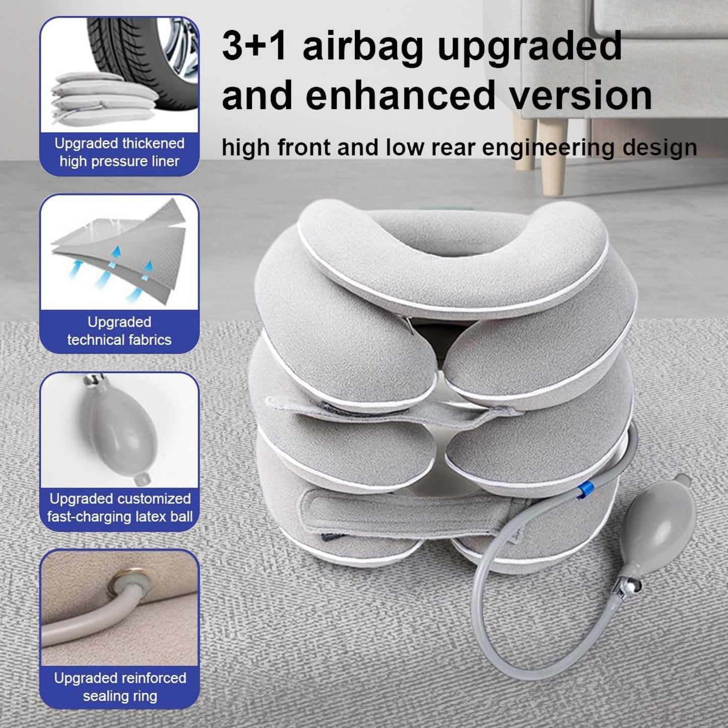 Angju Neck Stretcher with Neck Brace, Cervical Traction Device, Neck Pain Relief Tool, Adjustable Inflatable Cervical Brace,Home Use Neck Decompression Device New Technology Breathable Fabric