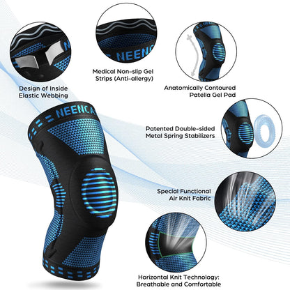 NEENCA Professional Knee Brace，Compression Knee Sleeve with Patella Gel Pad & Side Stabilizers Knee Support Bandage for Pain Relief Medical Knee Pad for ACL Running Joint Recovery