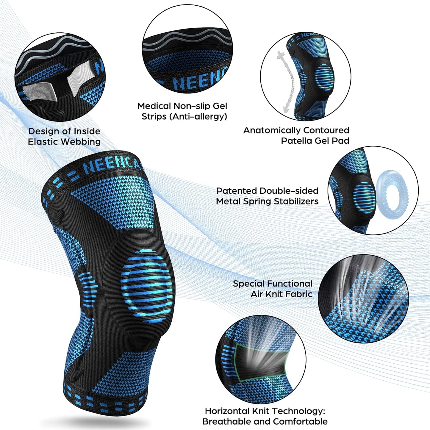 NEENCA Professional Knee Brace，Compression Knee Sleeve with Patella Gel Pad & Side Stabilizers Knee Support Bandage for Pain Relief Medical Knee Pad for ACL Running Joint Recovery