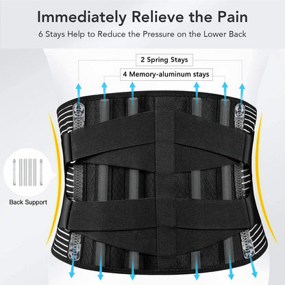 FDTY Lower Back Pain Relief with 6 Stays Breathable Mesh Back Support Belt for Men and Women (Medium)