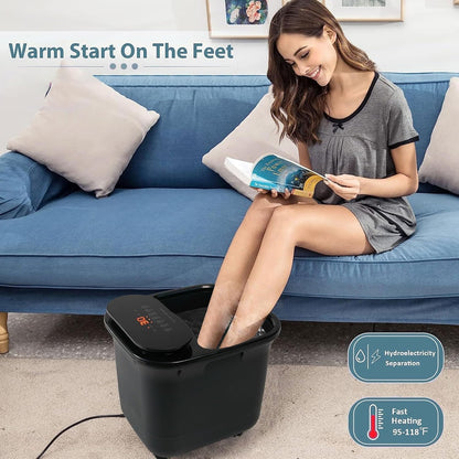 Foot Spa Bath Massager with Heat, and Bubbles - Electric Foot Soaking Basin with Motorized Shiatsu Massage Rollers, Adjustable Time & Temperature (Black)