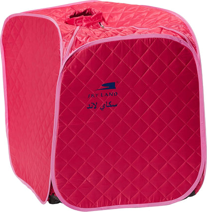 SKY LAND Portable Steam Sauna, Home Spa Sauna Tent with LED Steam Generator, Remote Control, Folding Chair & Foot Massager, Personal Relaxation & Detox Therapy for Men & Women (Pink, Small) EM-9209