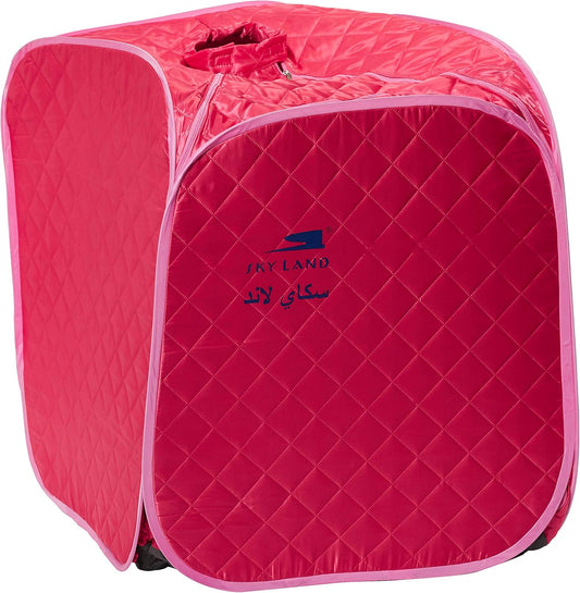 SKY LAND Portable Steam Sauna, Home Spa Sauna Tent with LED Steam Generator, Remote Control, Folding Chair & Foot Massager, Personal Relaxation & Detox Therapy for Men & Women (Pink, Small) EM-9209
