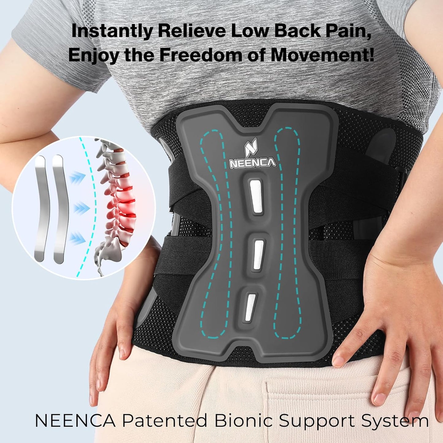 NEENCA Back Brace for Lower Back Pain Relief with Bionic Support System, Lumbar Support Belt for Women&Men with Lumbar Pad, Soft Breathable 3D Knit Fabric for Herniated Disc, Sciatica, Scoliosis