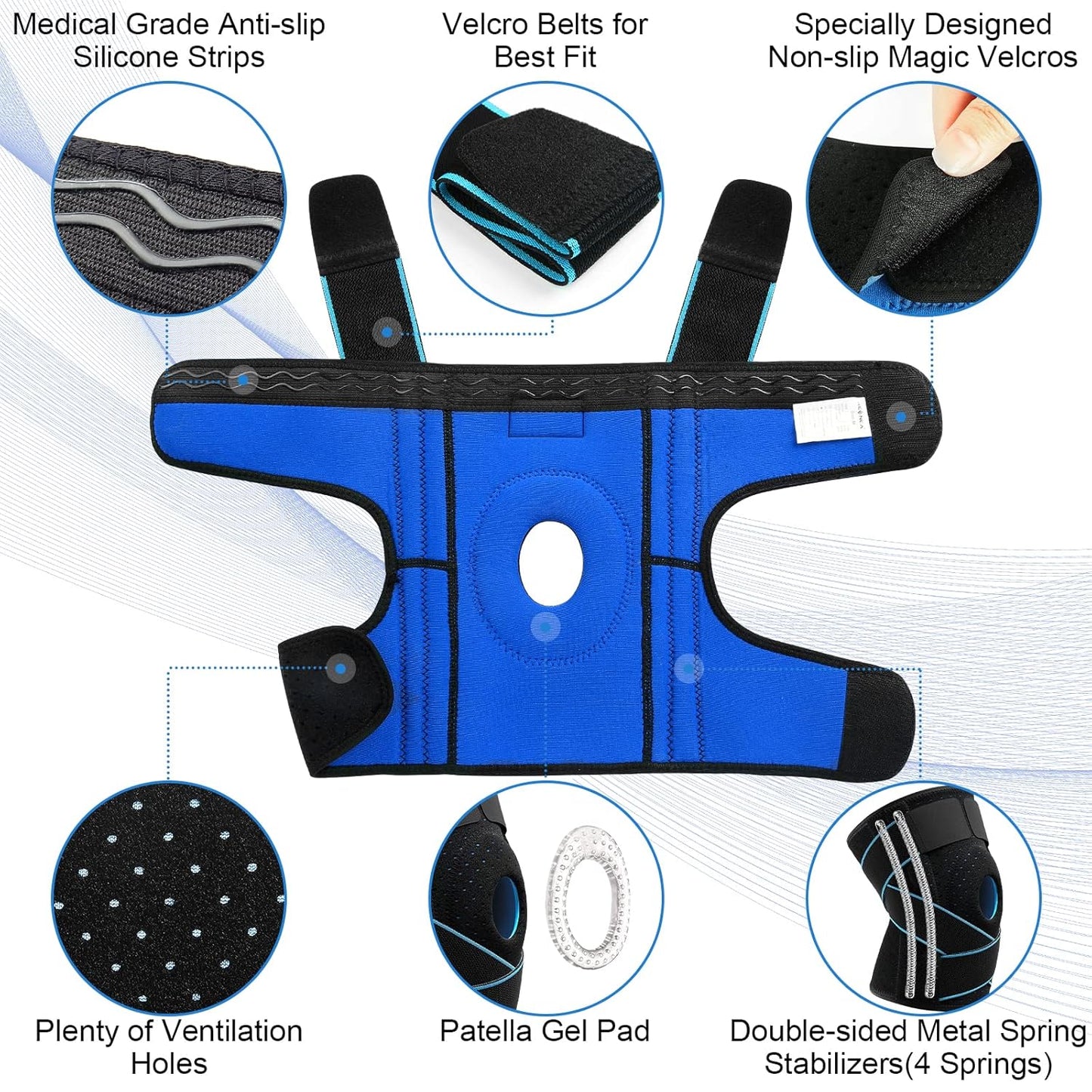 NEENCA Knee Brace with Side Stabilizers & Patella Gel Pads, Adjustable Compression Knee Support Braces for Knee Pain, Meniscus Tear,ACL,MCL,Arthritis, Joint Pain Relief,Injury Recovery -4 Size