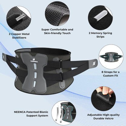NEENCA Back Brace for Lower Back Pain Relief with Bionic Support System, Lumbar Support Belt for Women&Men with Lumbar Pad, Soft Breathable 3D Knit Fabric for Herniated Disc, Sciatica, Scoliosis